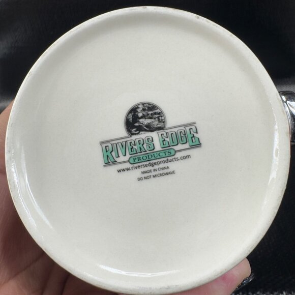 Rivers Edge Products 3D Ceramic Coffee Mug Cup 15 Oz Fishing Scene Silver Handle - Picture 5 of 15